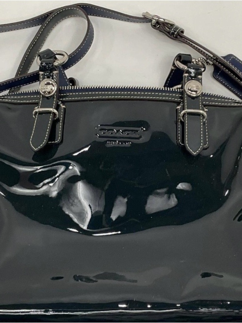 Coach Patent Leather Shoulder Bag in Navy Blue NEW